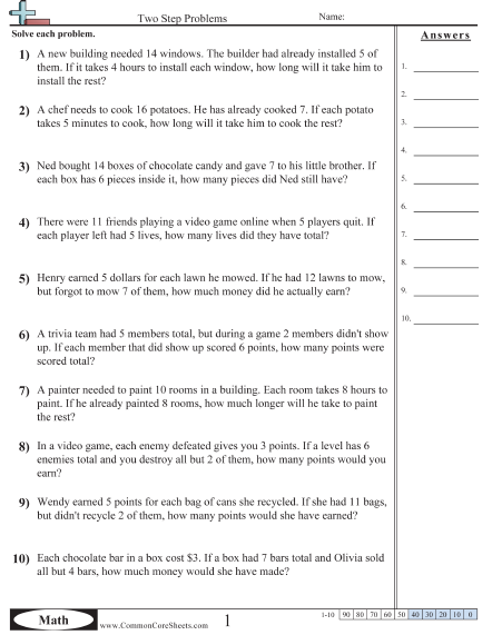 3.oa.8 Worksheets - Two Step Problems  worksheet